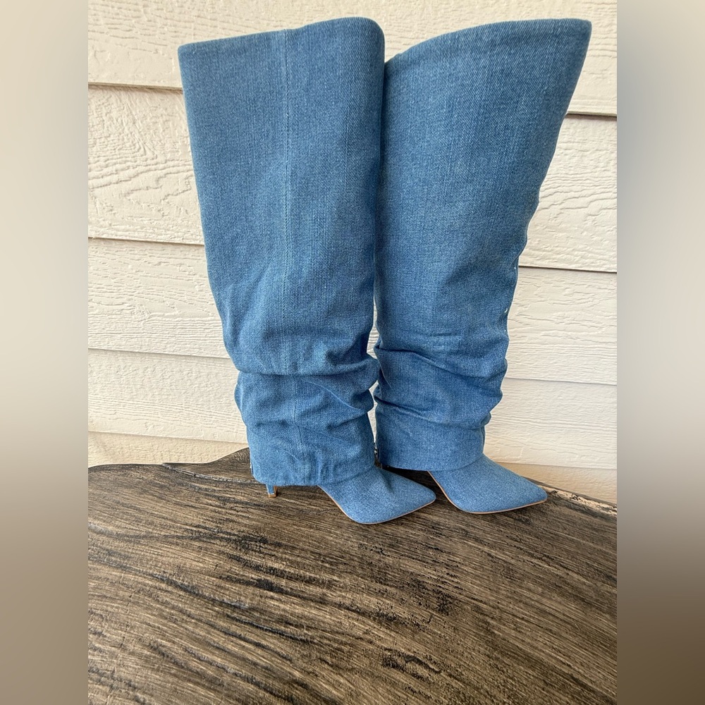 Guess Blue Denim Slouchy Knee High Boots Size 5M